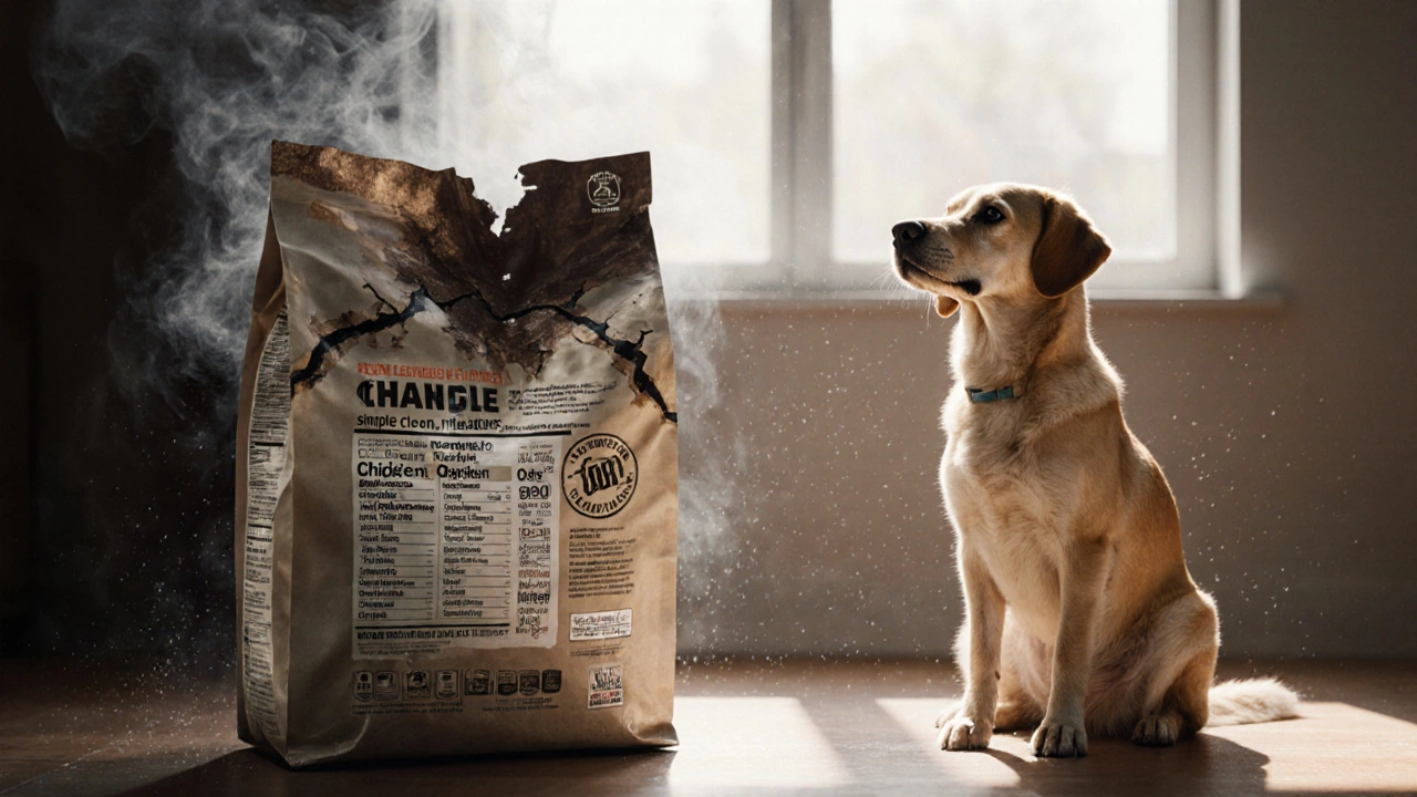 Два корма для собак: один с вредными ингредиентами, другой — с натуральными