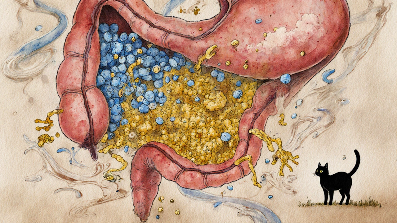 Микроскопическое изображение кишечника кошки: полезные бактерии гибнут под воздействием нового корма.