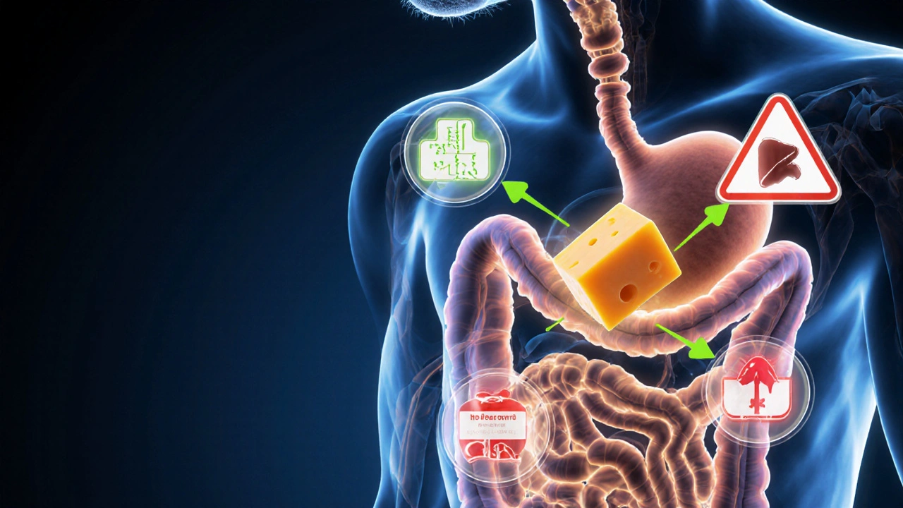 Прозрачное изображение пищеварительной системы собаки с маркерами безопасности сыра.