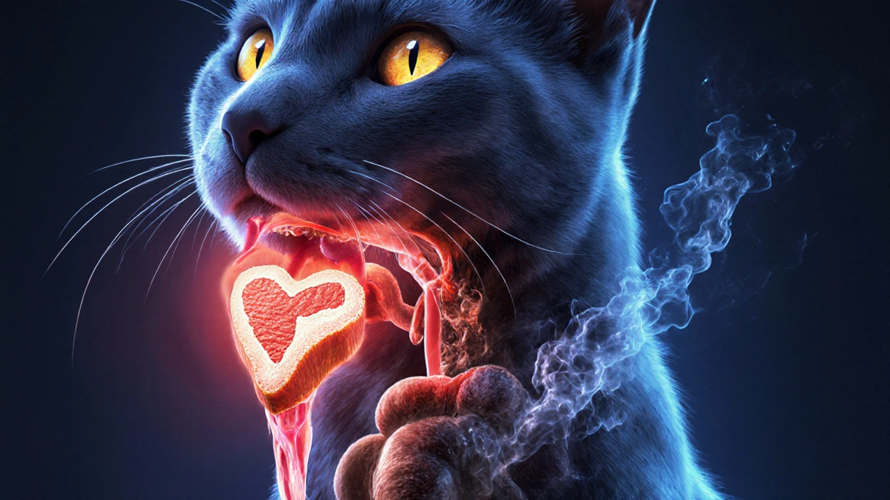 Схема полезных веществ в организме кошки от натурального мяса.