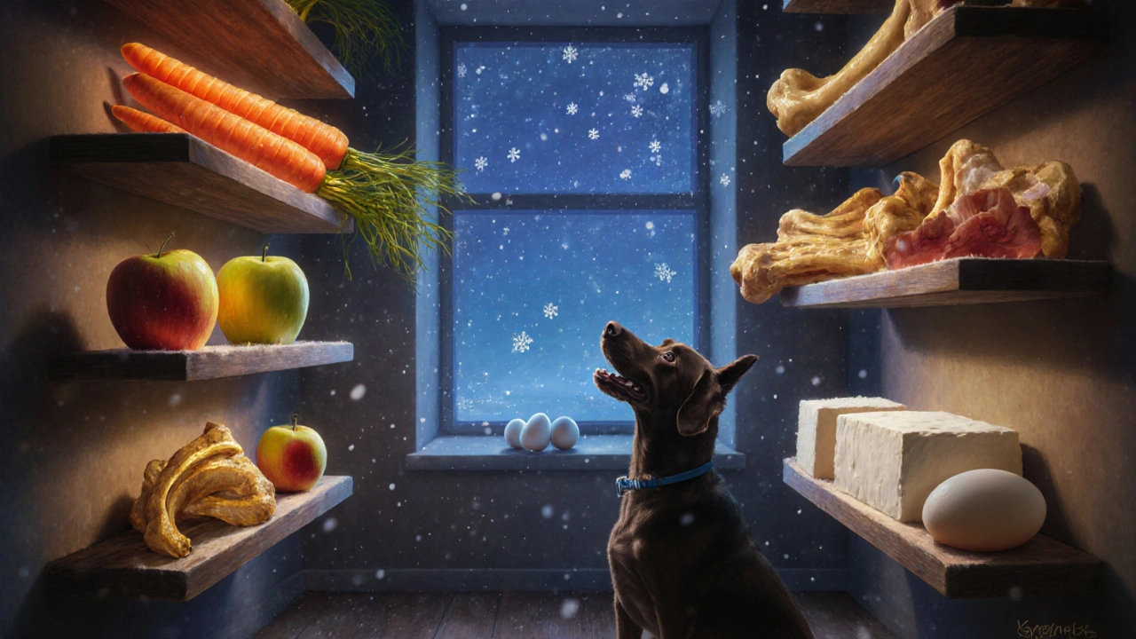 Собака смотрит на мечтательный пантеон безопасных лакомств.