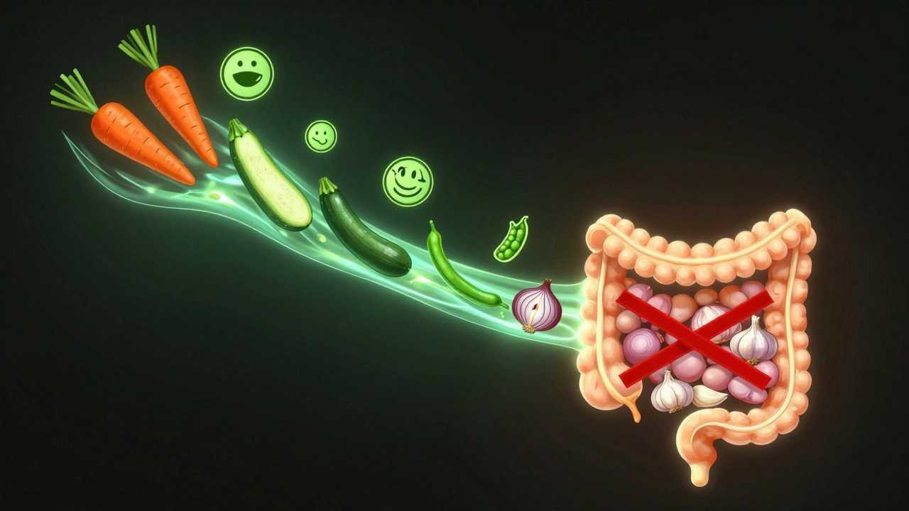 Схема пищеварения собаки с полезными овощами и запрещёнными продуктами.