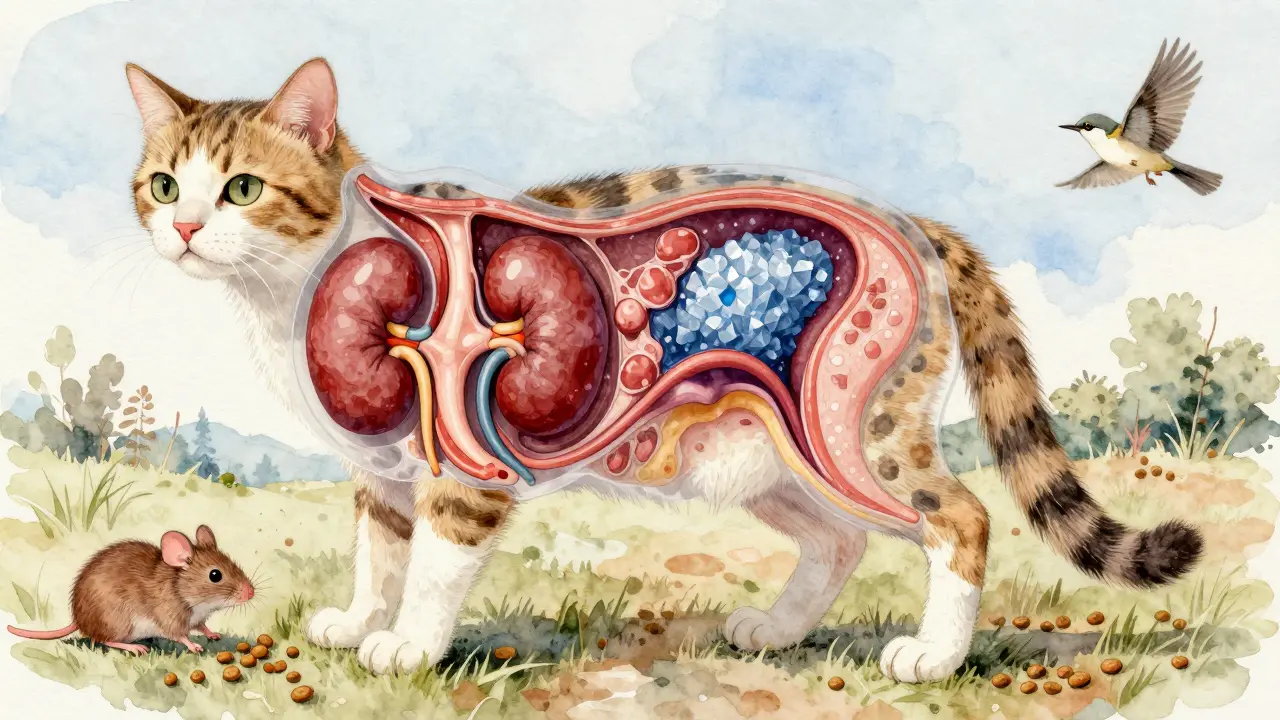 Внутреннее строение кошки: здоровые почки с водой против кристаллов от сухого корма.