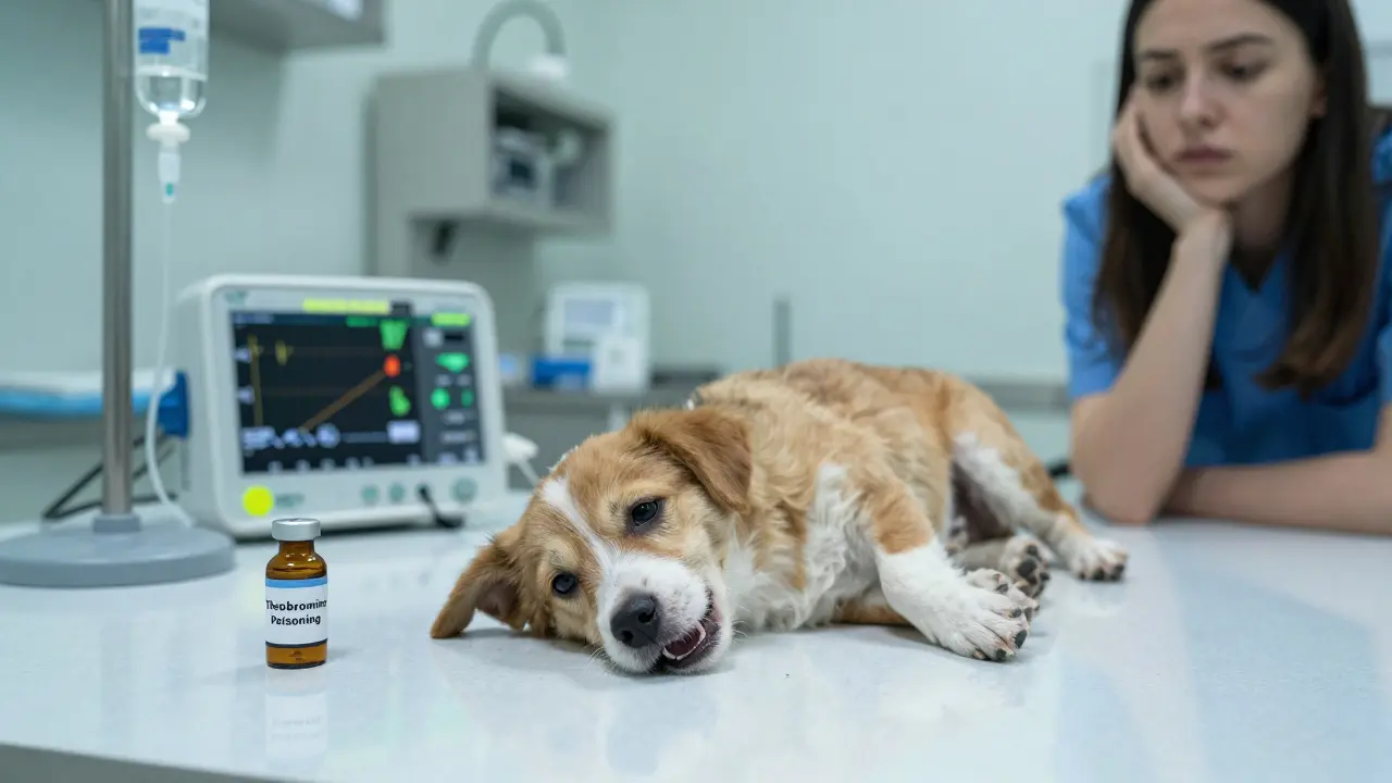 Собака в ветклинике с бледными деснами и капельницей, признаки отравления.