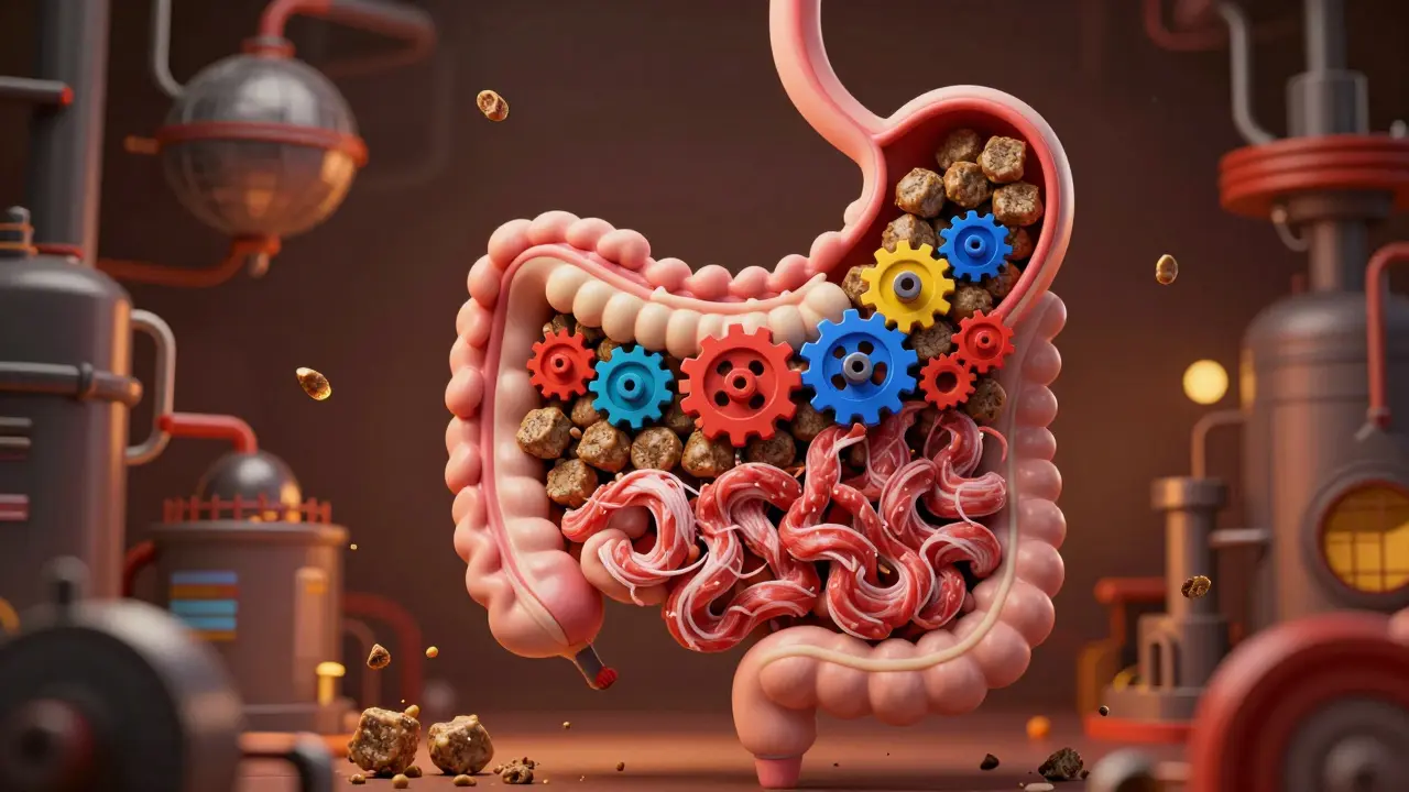 Концептуальное изображение пищеварения собаки при смешанном питании
